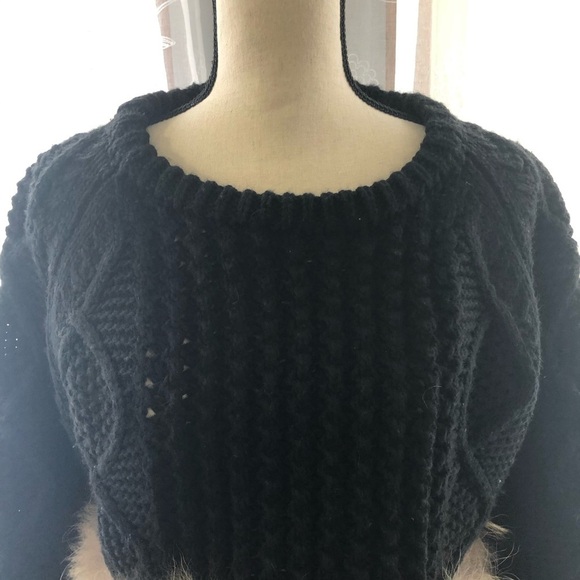 Nakiss H chunky knit black sweater fur crop SZ S REAL fur Penny Lane style - Picture 4 of 8